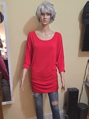 Women's Red Scoop Neck Dolman Sleeve Top
